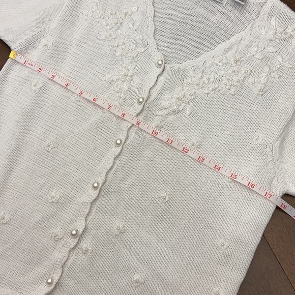 Vintage Floral Embroidered Pearl Button Grandma Knit Shirt Sweater - Picture 11 of 12